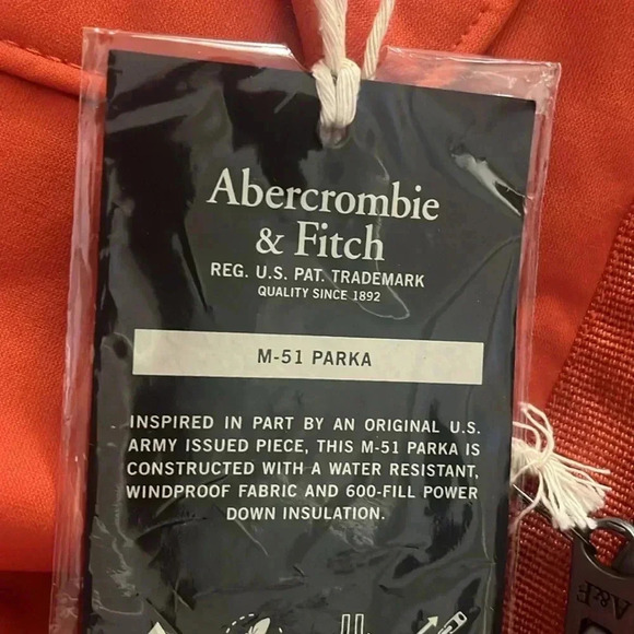 [L]Abercrombie & Fitch Orange Red M-51 Down Filled Parka Jacket Coat Sherpa Hood - Picture 7 of 7